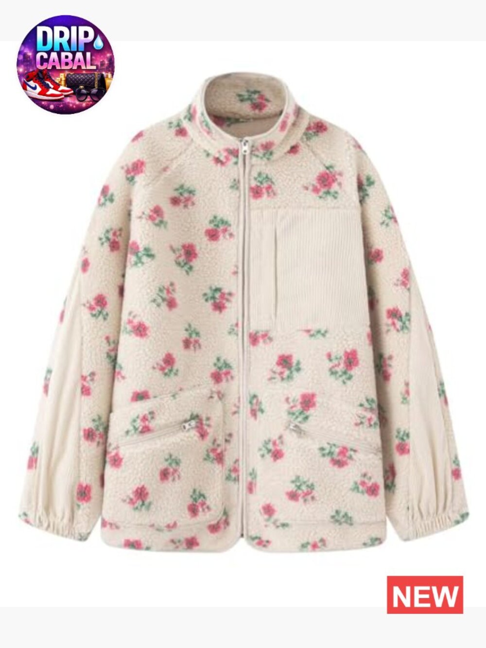 Women's Winter Casual Spliced Floral Fleece Jacket Fuzzy Oversized Faux Fur - Picture 6 of 7